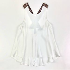 MOD Boutique Woven Embroidery Criss Cross Flounce Tank